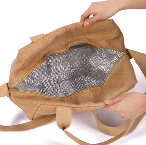 Vente chaude Usine Pas Cher Écologique 100% Jute Thermique Refroidisseur Fourre-Tout Sac À Lunch Isolé Congélation Refroidissement Lin Jute Sacs Refroidisseurs - Product Image 1