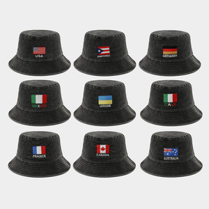 Sombrero de Pescador a Rayas Desgastado, 100% Algodón, Bordado con Banderas del Mundo, Plegable, Transpirable, Unisex, <span class=keywords><strong>para</strong></span> Viajes al Aire Libre, Protección Solar - Product Image 2