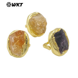 بسعر الجملة مطرقة طبيعية خام جديدة السترين الأصفر والجمشت خاتم نسائي بالطاقة الحجرية الكبيرة - Product Image 1