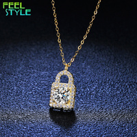 Collier pendentif cadenas en moissanite blanche 1 carat, argent sterling 925, chaîne en argent avec moissanite ronde 1 carat, design cadenas
