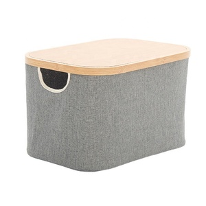 Bamboo Frame Basket New Tote Durable Stackable Organizer Storage Boxes Foldable Fabric Bamboo Lid