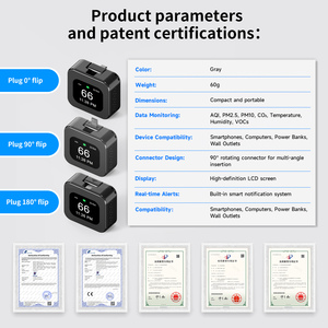 10-in-1 실내 공기질 측정기 CO2 CO TVOC HCHO PM2.5 PM10 온도 AQI LCD 디스플레이 및 USB 포함 가정 및 사무실용 - Product Image 6