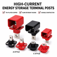 Connecteur de batterie de stockage d'énergie à montage sur panneau, borne à courant élevé, en cuivre étamé, avec couvercle isolant PA rouge et noir