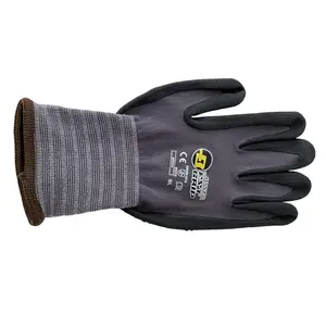 Gloves granular 15 pins nylon knitted fabric Gloves dipping black washed Super fine foam Nitrile Coated Gloves palm beading