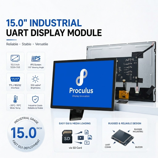 Proculus 15" Industrial HMI Touch Panel 1024x768 LCD Display Module TTL/CMOS Interface for Vending Machine & Kiosk