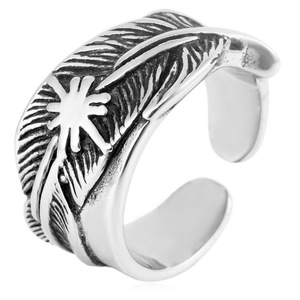 yunnique Men's Feather Open <b>Ring</b> <b>Titanium</b> Steel Bold Retro Punk Style Jewelry Gift - Product Image 1