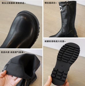 In Stock <b>Spring</b> Autumn Winter Girl's Single High <b>Boots</b> Shoes Kids Children's Princess Leather Black <b>Boots</b> - Product Image 4
