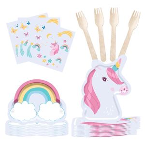 DAMAI <span class=keywords><strong>licorne</strong></span> fête d'anniversaire assiettes serviettes fourchettes fournitures arc-en-ciel nuage vaisselle ensemble jetable <span class=keywords><strong>Table</strong></span> fille thème décoration - Product Image 1