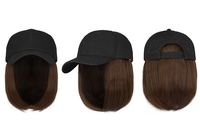 Gorra de béisbol con extensiones de cabello recto corto Bob peinado ajustable extraíble peluca sombrero para mujer chica