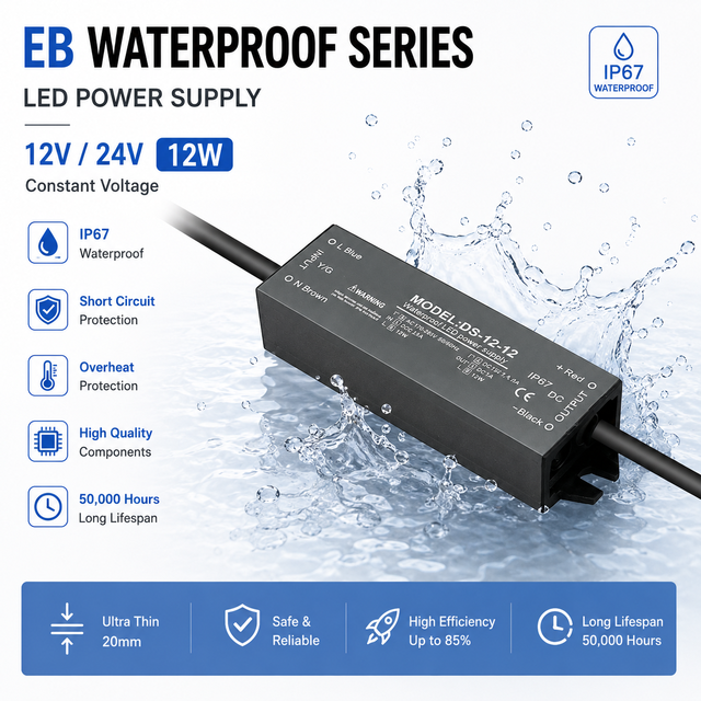 12V12W Constant Voltage IP67 Waterproof LED Power Supply with Multiple Protection for Garden Lighting