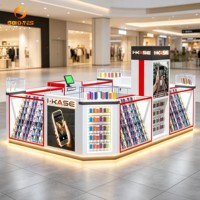 Kiosque d'accessoires pour téléphones portables et ordinateurs éclairé par LED, îlot de réparation de téléphones en verre trempé pour centre commercial