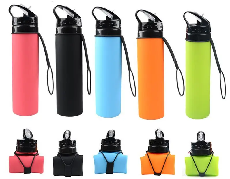 Collapsible Bottles Portable Foldable Leak-Proof Silicone Drink Kettle Outdoor Travel Camping Drink Sport Bpa Water Bottle 600ml