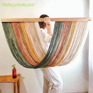 Boho tissé à la main Dip teint tapisserie Art tenture murale pour la décoration intérieure coton tricoté avec congé forme rame décoration cadeau - Product Image 4