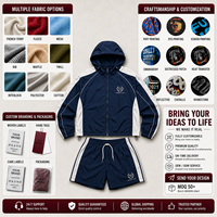 Ensemble de survêtement pour homme, coupe-vent, bleu marine et blanc, 2 pièces, veste à capuche et short, tenue de sport