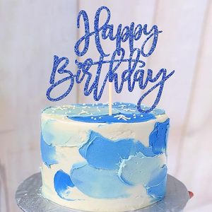 1 pièce de décoration de gâteau d'anniversaire à paillettes pour célébrer un anniversaire, thème fête, fournitures de décoration de gâteau, bleu foncé - Product Image 4