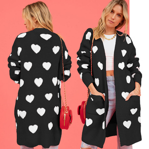 Valentines Day Gift Knitted <strong>Cardigan</strong> Heart Jacquard Outwear Cute pink Women <strong>Long</strong> Sweaters <strong>Cardigans</strong> <strong>With</strong> <strong>Pockets</strong> - Product Image 6