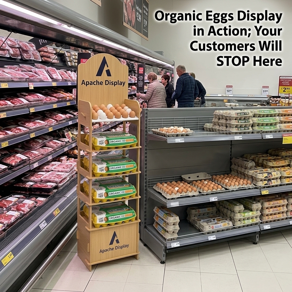 Wholesale Custom 6 Tier Wooden Egg Display Stand Retail Fresh Food Ingredient Rack with Top Egg Holes Floor Wood Grocery Shelf — view 2