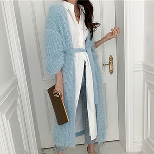 Knit Puff Sleeve Knitwear Maxi Designer Mohair Coat Custom Long Sweaters Women <strong>Cardigan</strong> Design Sweater - Product Image 1