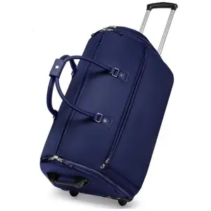 Mochila de viagem dobrável para bagagem com logotipo personalizado, mochila de viagem com rodas para o exterior, mochila de fim de semana e rolo