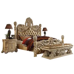 Cama de madeira tamanho king, para quarto luxuoso, artesanal, entalhe em estilo árabe oriental