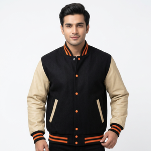 เสื้อแจ็คเก็ตวาร์ซิตี้ผ้าวูล ดีไซน์คลาสสิคแบบ Letterman แขนหนัง ปลายแขนแบบริบ เหมาะสำหรับใส่ในโรงเรียนมัธยมและมหาวิทยาลัย - Product Image 1