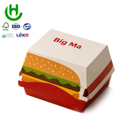 Emballage de hamburgers en carton kraft brun personnalisé avec logo Hongchang, vente en gros, résistant à la graisse, pour la restauration rapide à emporter, boîte à hamburgers en forme de coquille