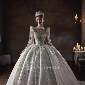 Abito da ballo di lusso abiti da sposa paillettes con applicazioni di perline volant abiti da sposa <span class=keywords><strong>Vestina</strong></span> De Novia Lsht076 - Product Image 3