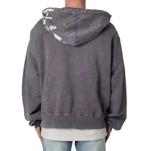 Sweat-shirt à capuche décontracté pour homme personnalisé, imprimé effet <span class=keywords><strong>peintre</strong></span> déchiré, en coton épais 100% lavé - Product Image 2