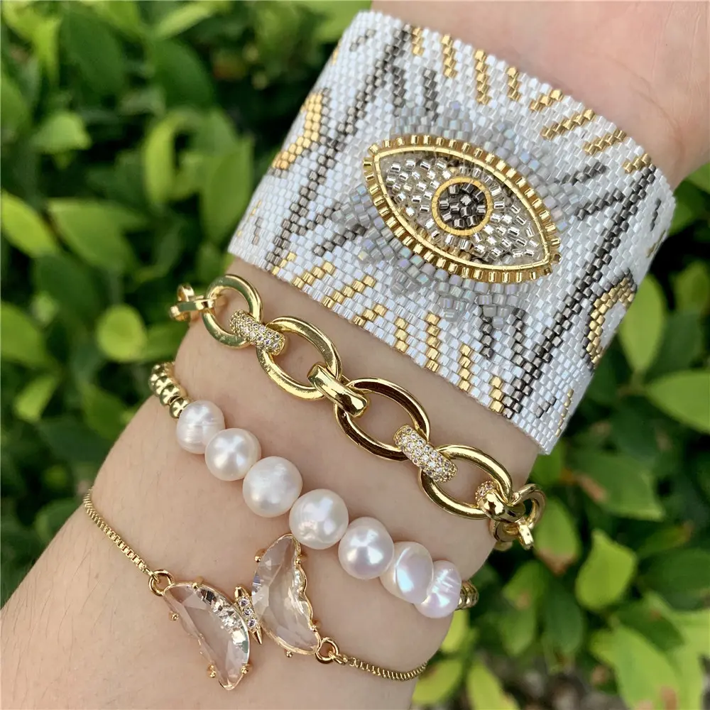 Conjunto de pulseiras miyuki LS-A2935 artesanais, conjunto de pulseiras miçangas de cristal e de borboleta, joias femininas de miyuki
