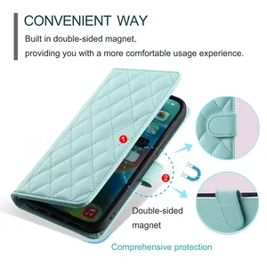 Funda de teléfono de cuero a cuadros para Samsung Galaxy A55 A54 A53 A52 A35 A34 A25 A24 A23 A14 A15 A12 A16 5G, funda con ranura para tarjeta - Product Image 4