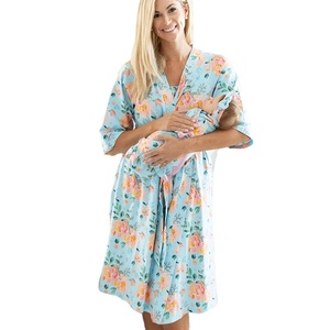 Bata de maternidad de bambú orgánico y Manta envolvente para bebé a juego, pijama, bata de trabajo y entrega, bata a juego para mamá y bebé - Product Image 1