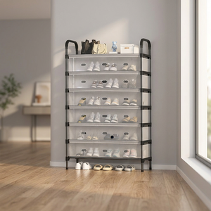 Zapatero de Plástico de Siete Niveles Erpsl con Cubierta Antipolvo, Almacenamiento Multifuncional de Gran Capacidad para la Organización de la Entrada del Hogar - Product Image 3