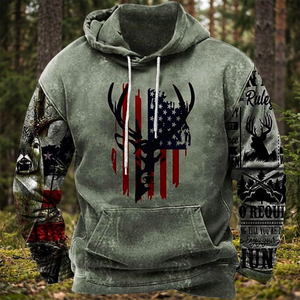 เสื้อฮู้ดดี้ผู้ชายลายการ์ตูน HO Bow Hunting Archery Deer สำหรับฤดูใบไม้ร่วง ผ้าถักกันลม สไตล์วินเทจ - Product Image 4