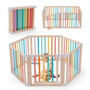 Parc de jeu pliable en bois réglable pour bébés et tout-petits, grande surface de jeu intérieure avec barrière verrouillable, parc de jeu pour enfants - Product Image 1