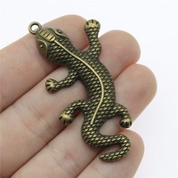 Accessoire de bracelet et collier en bronze antique, 59x25mm, 5.7g, pendentif mignon en forme de gecko animal