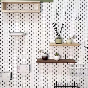 Pegboard Multifunctional Storage <b>Board</b> Wall Mounted Square Hole Punch Free Natural Wood Color Rectangle 1 Layer - Product Image 4