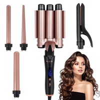 Set de Rizador y Plancha de Pelo Eléctrico 5 en 1 para Uso en RV, Rizador Profesional PTC con Varillas Intercambiables y Pantalla LCD