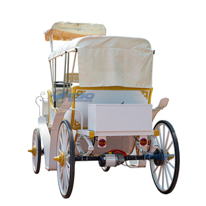 Calèche électrique blanche, bleue et dorée décorée, pour mariage et tourisme, avec auvent et sièges - Product Image 5