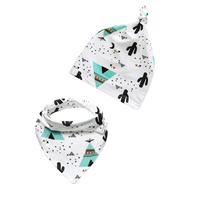 Gorros de Algodón Estampados para Bebé al por Mayor con Baberos a Juego, Accesorios para Recién Nacidos, Productos para Bebés, Conjunto de Baberos y Gorros para Bebés