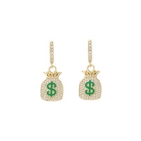 Boucles d'oreilles pendantes en laiton couleur or véritable avec zircon hip hop USD sac d'argent