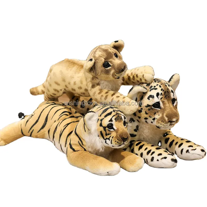 Wholesale Custom 39/48/58cm Custom Simulation Jungle Forest Animal Cute Lion Tiger Leopard Doll Stuffed Soft Real Like Plush Toy