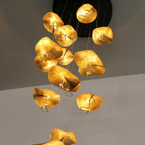 Modern LED Hanging <strong>Lamp</strong> Handmade <strong>Copper</strong> Lotus Leaf Chandelier Pendant Light for High Ceiling - Product Image 2
