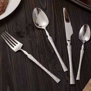 Vaisselle occidentale en acier inoxydable 304 poli miroir, motif écorce d'arbre créatif, pour restaurants et hôtels - Product Image 6