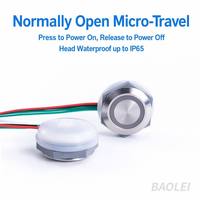 Bouton métallique ultra-court de 19 mm, à commande tactile légère, à réinitialisation automatique avec lumière, interrupteur momentané ultra-fin à micro-course étanche