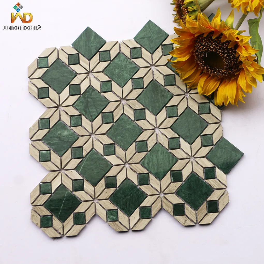 Mid-century retro classic design Gray green Pattern wall floor Hong Kong style stone marble mosaic tiles