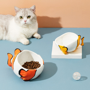 Bol surélevé moderne en céramique peint à la main pour aliments et eau pour chat, protège la colonne cervicale, fournitures pour animaux <span class=keywords><strong>de</strong></span> compagnie - Product Image 5