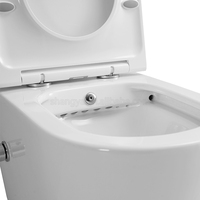 WC Suspendu Mural en Céramique à Chasse Directe avec Fonction Bidet, Design Europééen en Porcelaine Sans Bride et Siphon en P