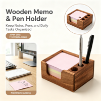 Porte-notes adhésifs en bois fait main, boîte de rangement compacte pour bloc-notes en bois, organiseur de papeterie pour la maison, le bureau ou le bureau à domicile