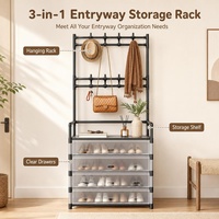 Porte-manteau multifonctionnel anti-poussière pour la maison, idéal pour la location, avec étagère intégrée pour chaussures et chapeaux