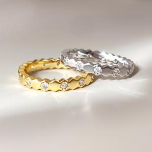 Anillos de Eternidad, Joyería Chapada en Oro de 18K, Engaste Pavé, Piedra Redonda ZC, Estilo Clásico, Unisex, para Boda - Product Image 1
